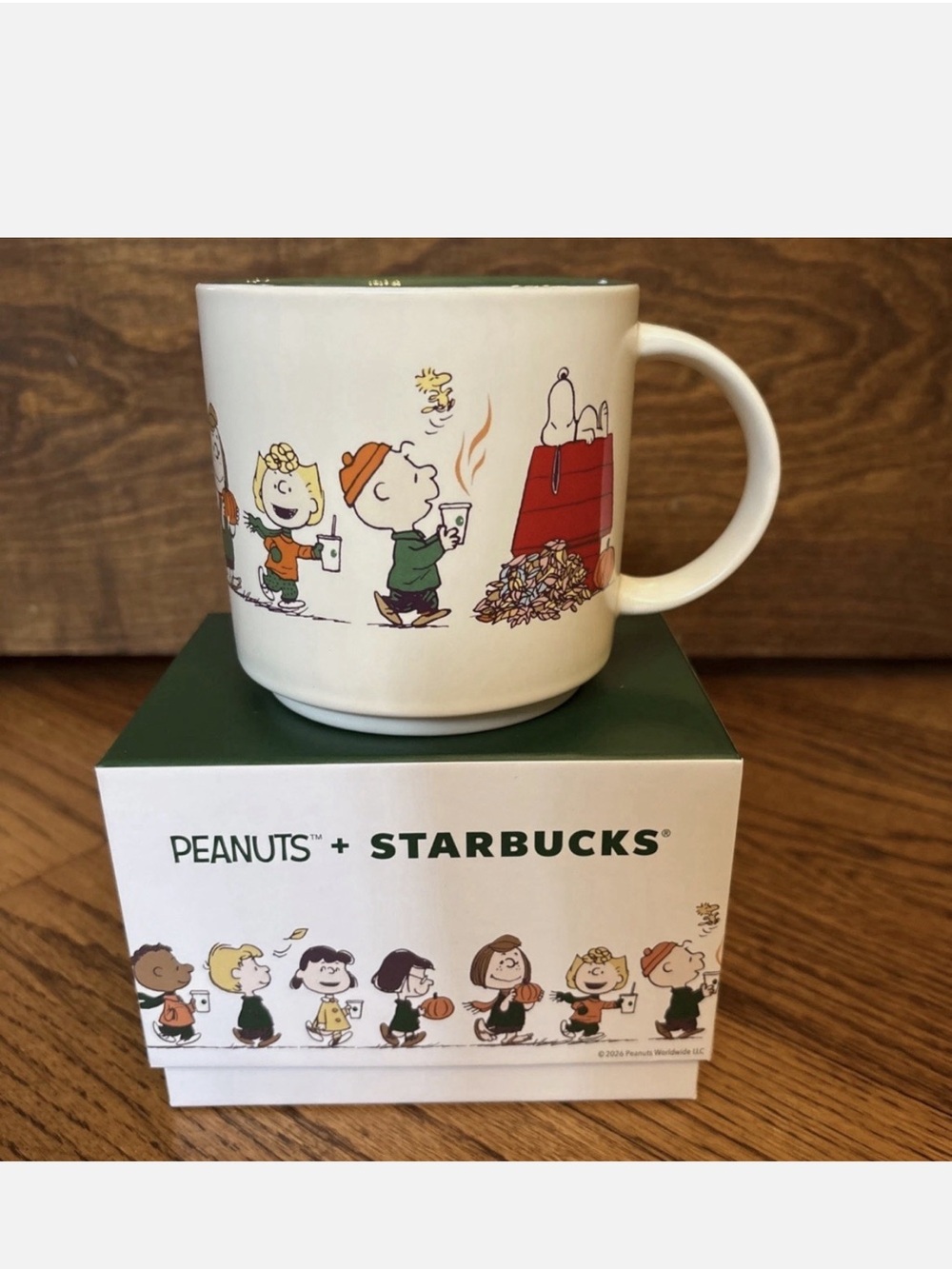 Starbucks White and Green Peanuts Character Ceramic Mug